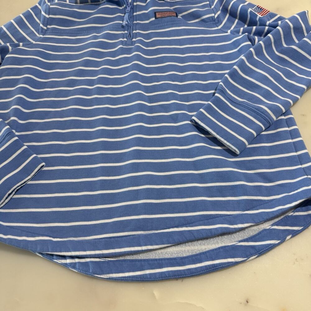 Vineyard Vines Quarter Zip Pullover Women L Blue Striped Shep Shirt Preppy Coast - Picture 6 of 12